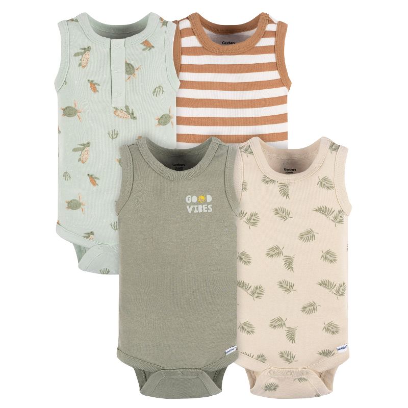 Gerber Baby Boys' Onesies Bodysuits - Sea Turtles - 0-3 Months - 4-Pack