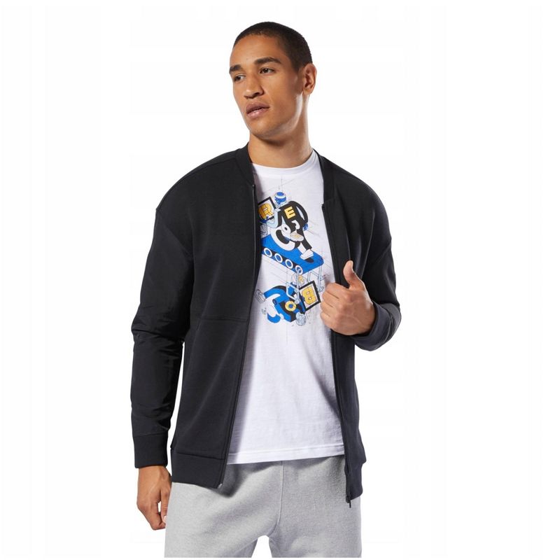 Reebok Mens Solid Full Zip Bomber Jacket, black, Medium
