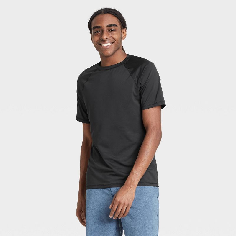 Men's Short Sleeve Rash Guard Swim Shirt - Goodfellow & Co™ Black L: UPF 50+, Recycled Polyester, Jersey