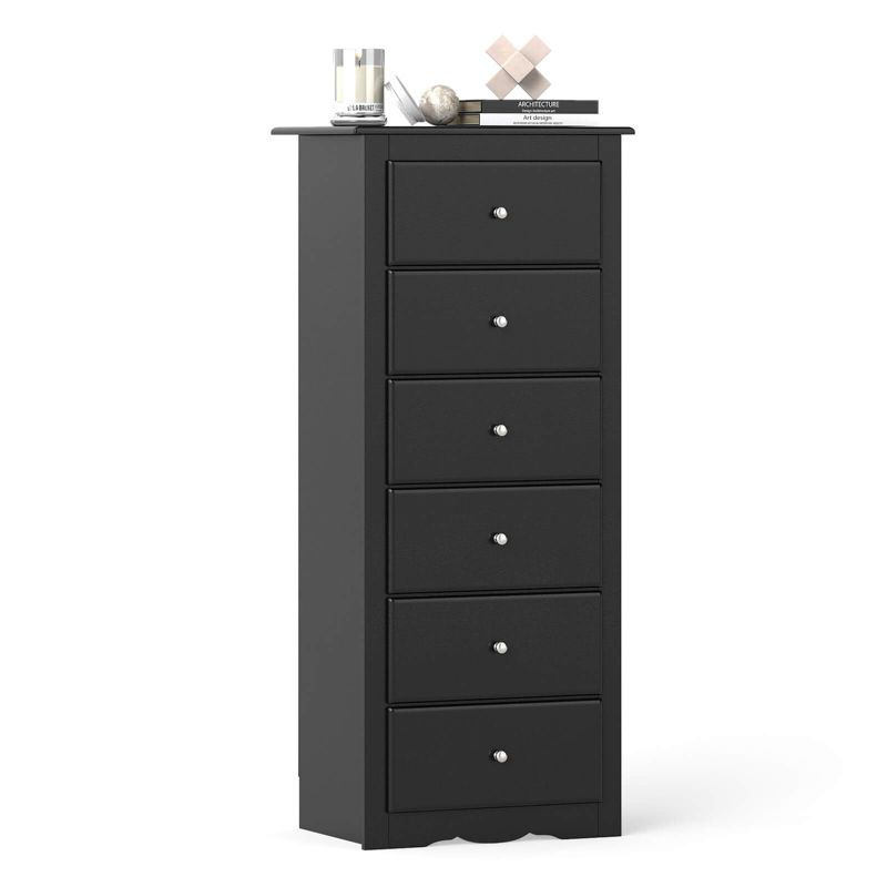 Costway 6 Drawer Chest Dresser Clothes Storage Bedroom Tall Furniture Cabinet Black