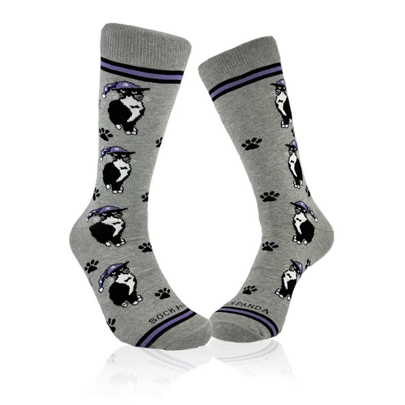 Cat Wearing a Hat Socks from the Sock Panda (Men's Sizes, Adult Large)