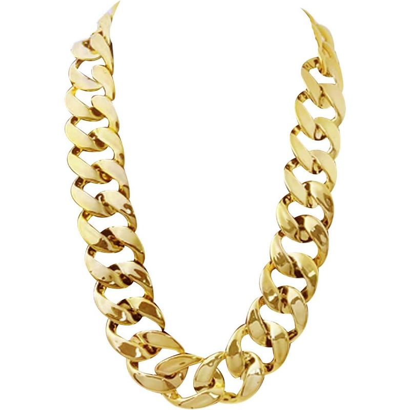 90s Hip Hop Necklace for Men - Chunky Fake Gold Cuban Chain, 27.5 Inch Rapper Jewelry