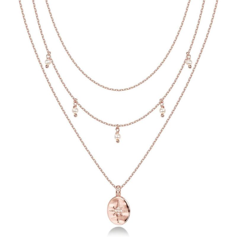 14K Gold Plated Layered Necklace Set 6 Minimalist Pendant Styles Rose Gold-Pearl