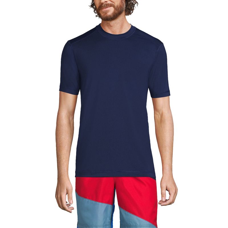 Lands' End Men's Tall SunShade UPF 50 Short Sleeve Swim Tee Cooling Rash Guard - Medium Tall - Deep Sea Navy