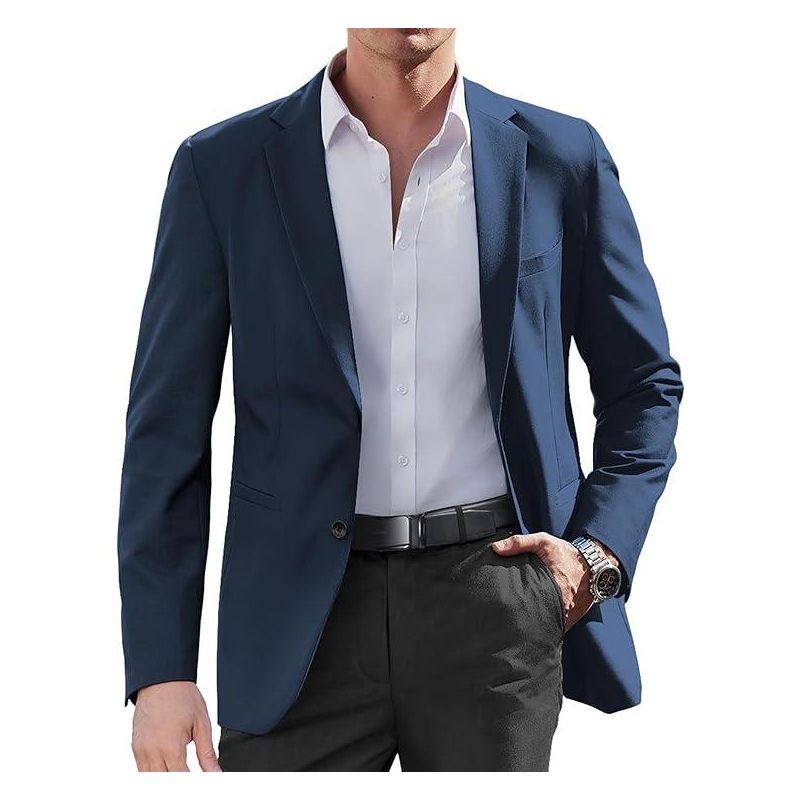 COOFANDY Mens Casual Sport Coat Regular Fit Lightweight Blazers Jacket Two Button Business Suit Jackets Navy Blue M