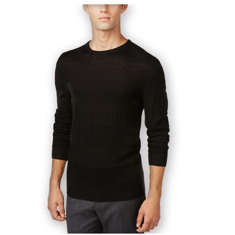Ryan Seacrest Mens Rugby Stripe Crew Pullover Sweater, jetblack, Medium
