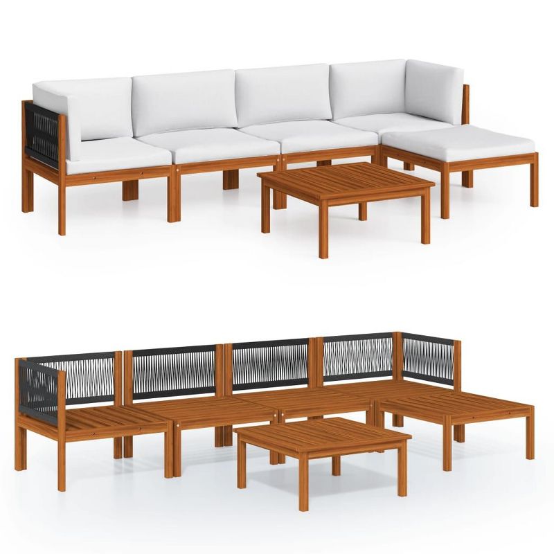 vidaXL Modern Patio Lounge Set - 6 Piece Cream Solid Acacia Wood with Cushions - for Garden, Patio, or Living Room