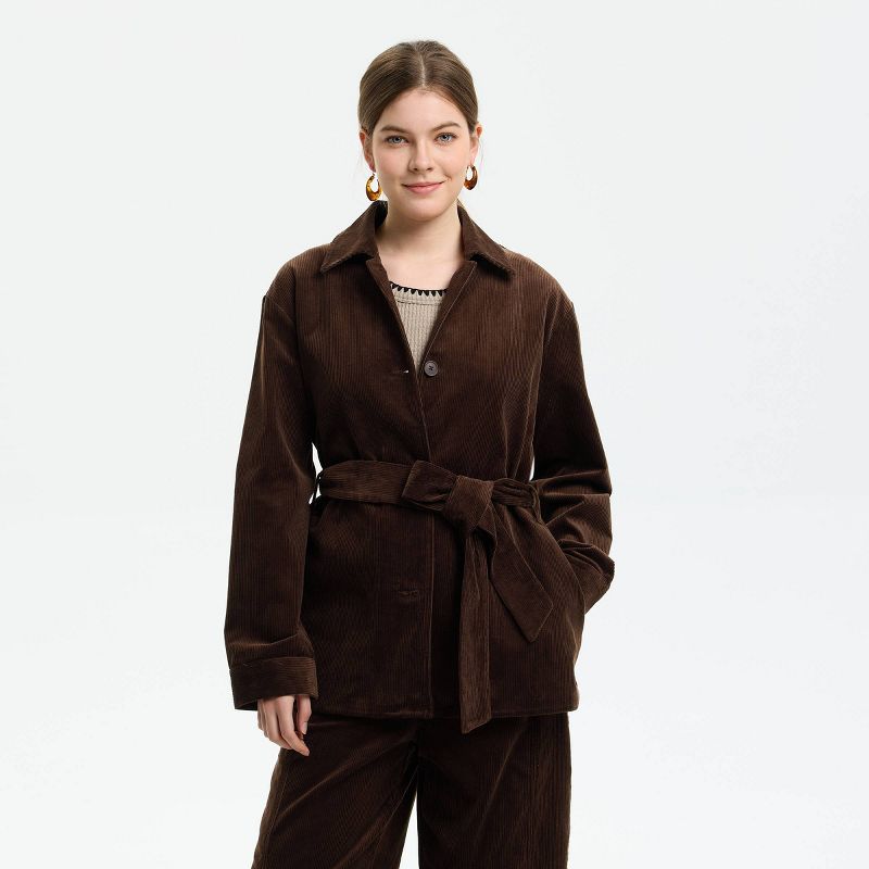 Women's Corduroy Belted Jacket - Universal Thread™ Brown S