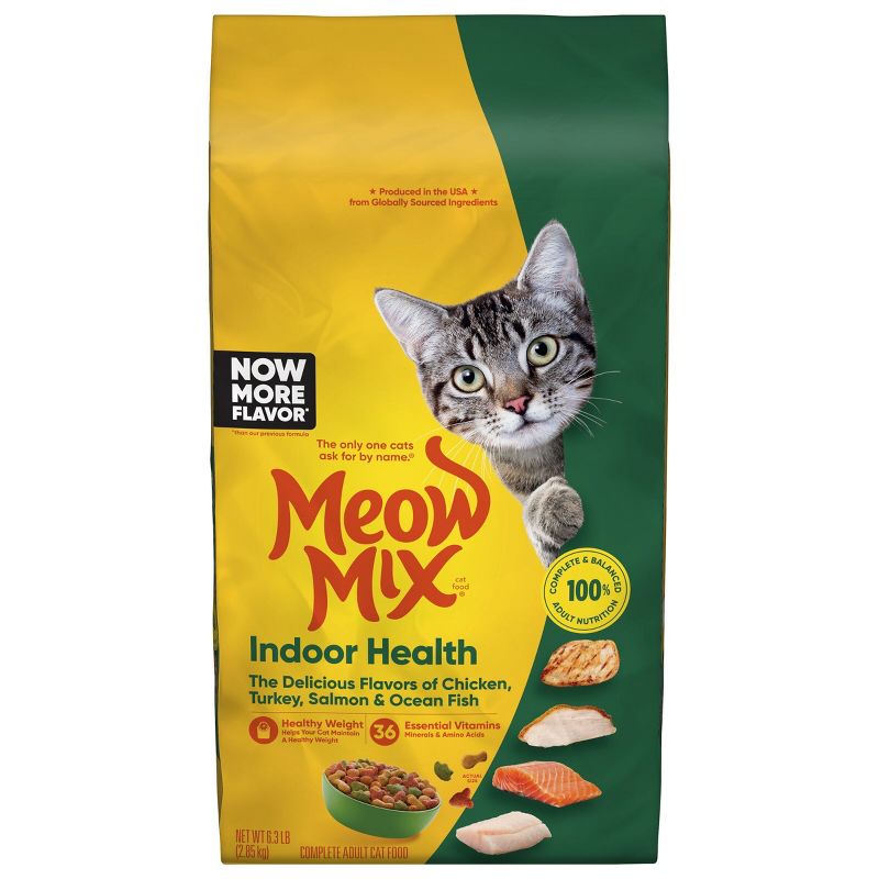 Meow Mix Indoor Health with Flavors of Chicken, Turkey ,Ocean Fish & Salmon Adult Complete & Balanced Dry Cat Food - 6.3lbs