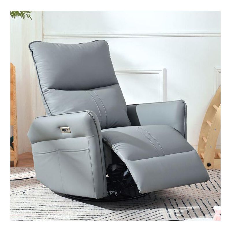 PAGED Modern Swivel Recliner Chair, PU Leather Rocking Chair Nursery Chair, Electric Accent Chair for Bedroom, Living Room Furniture, Blue Gray