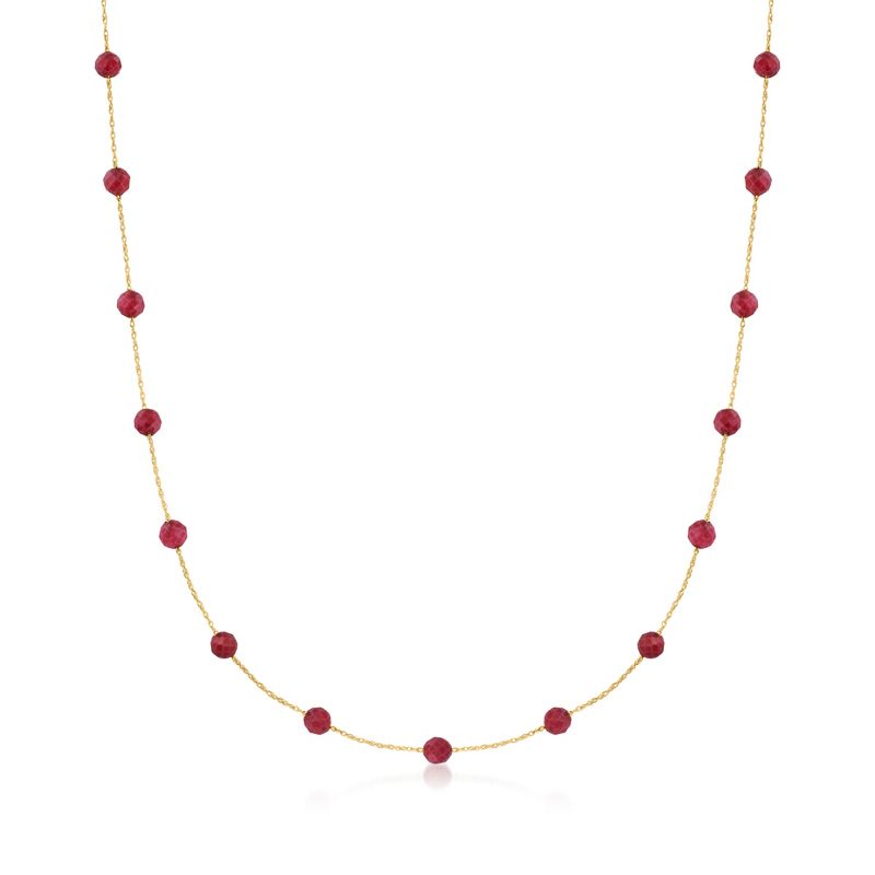 Ross-Simons 14.00 ct. t.w. Ruby Bead Station Necklace in 10kt Yellow Gold Size 18