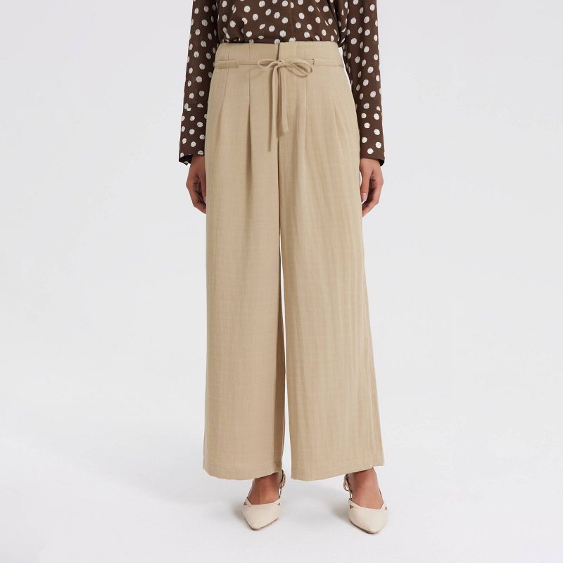 Women's Wide Leg Belted Palazzo Pants - A New Day™ Beige XL
