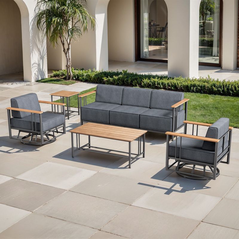 Belord Metal Outdoor Furniture Set with Swivel Chairs, 5PCS Patio Furniture Set with 6" Thick Cushions Swivel Chair and 10" Thick Cushions Couch
