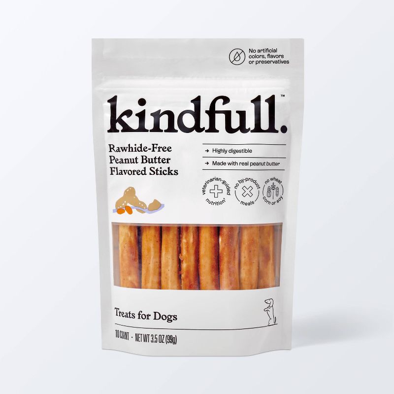 Rawhide-Free Peanut Butter Flavor Recipe Stick Dog Treat - 3.5oz/10ct - Kindfull™