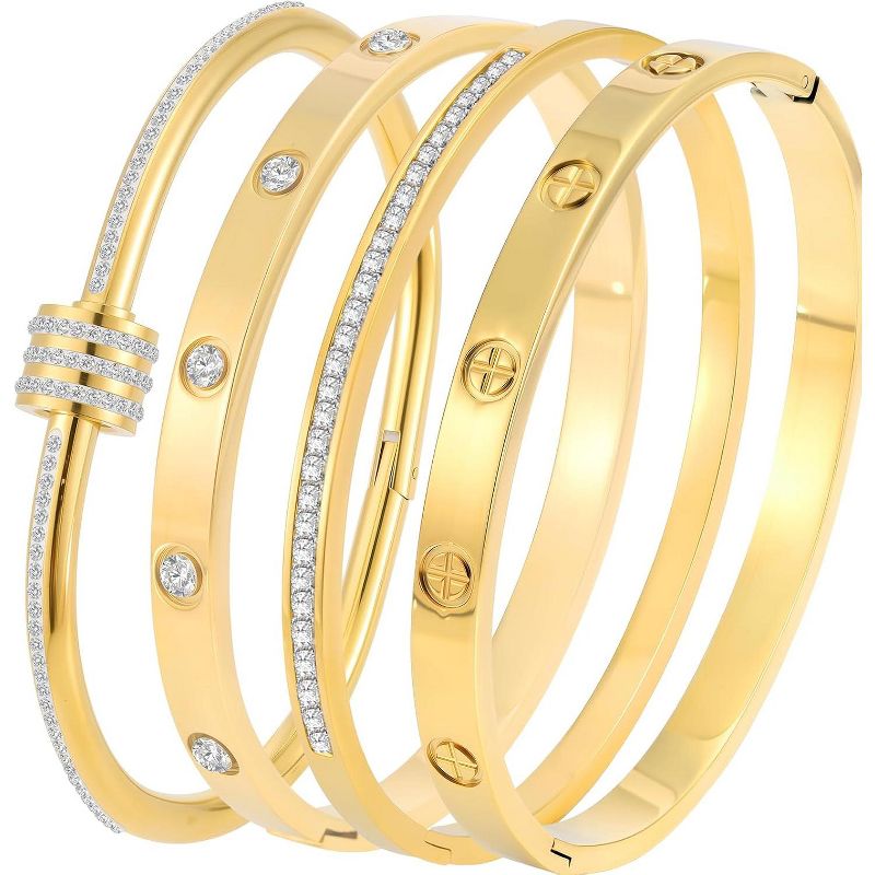 Set for Women - Silver/Gold Love Bangle Non Tarnish Jewelry with Sparkling Crystal Inlay for Love Gifts Gold-2 6.69
