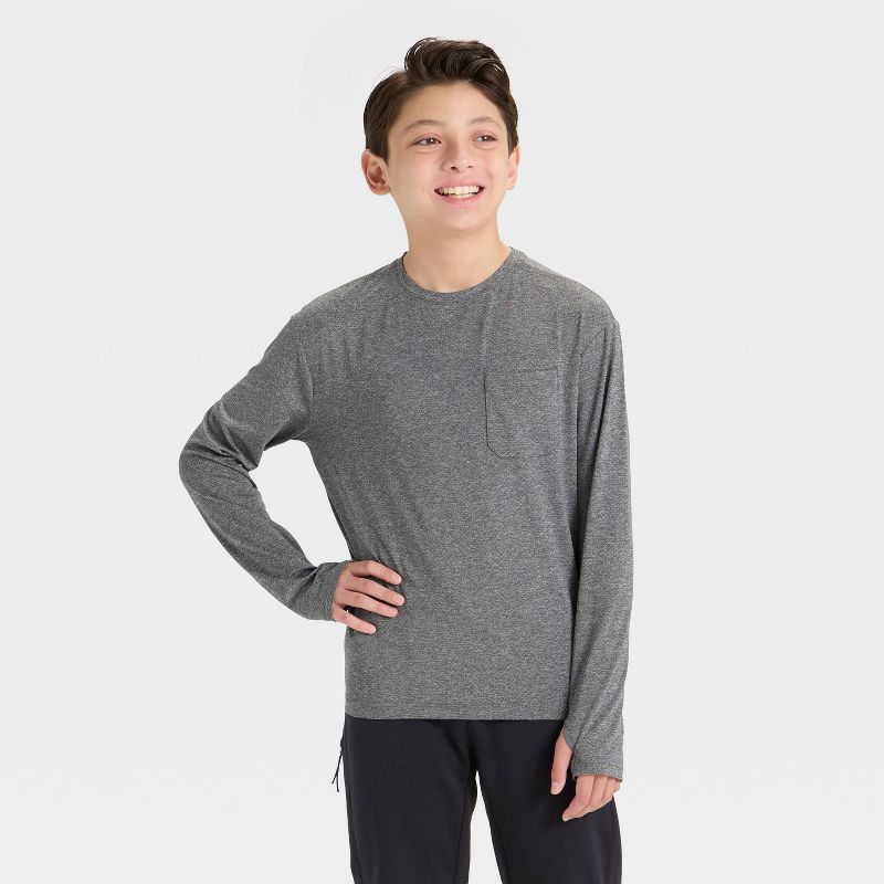 Boys' Long Sleeve Ventilated T-Shirt - All In Motion™ Heather Black XS