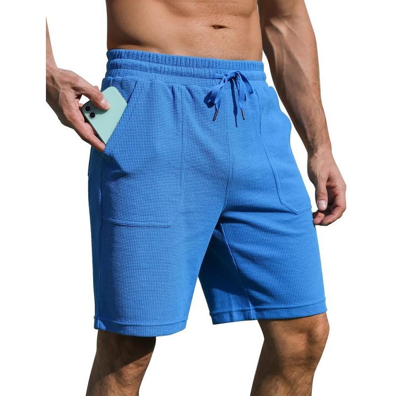 Men's Shorts with Pocket Casual Lounge Shorts Pants Summer Waffle Shorts Drawstring Elastic Waist Running Shorts - Royal Blue S