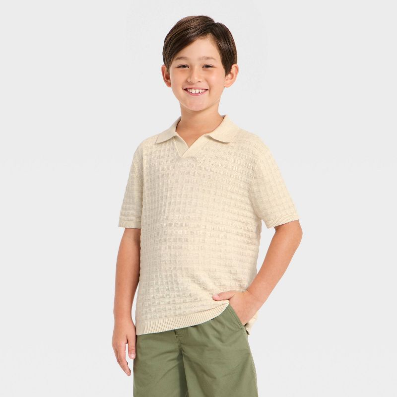 Boys' Short Sleeve Polo Sweater - Cat & Jack™ Oatmeal S