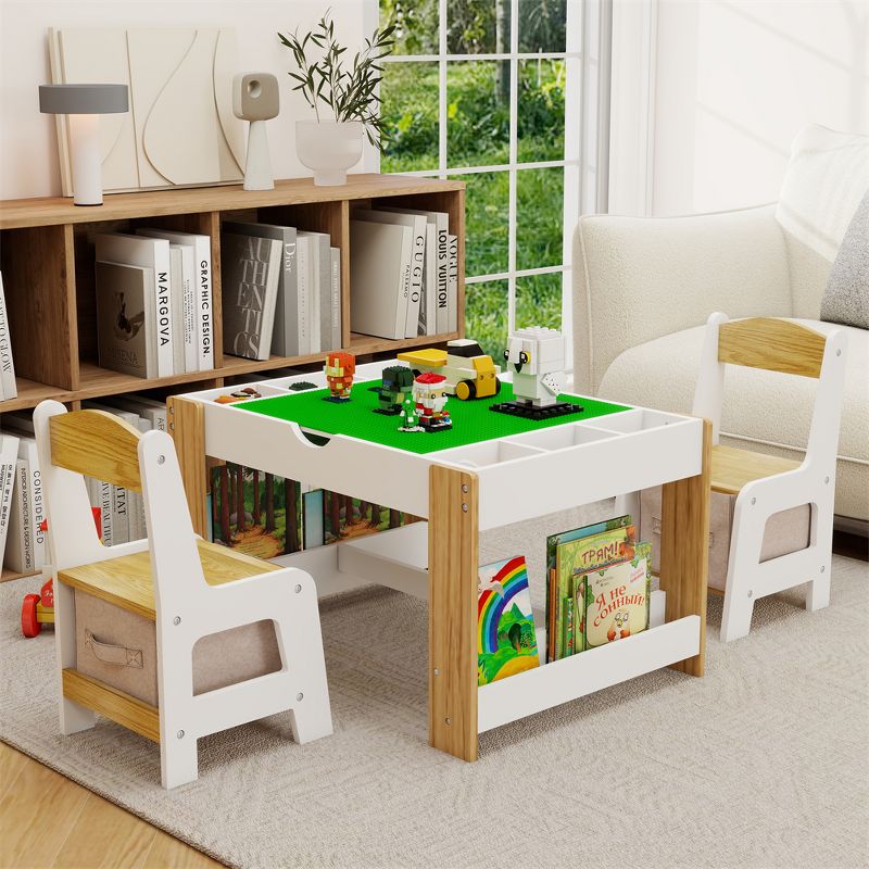Children Game Table, Learning Table Compatible With Building Blocks, Children Activity Table With 2 In 1 Tabletop, Game Furniture For Playing Drawing