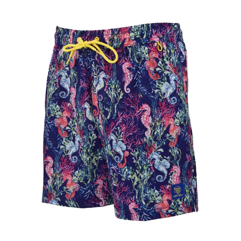 Banana Boat UPF50+ Men's Compression Liner Volley Bathing Suit | Navy Sea Horses Large