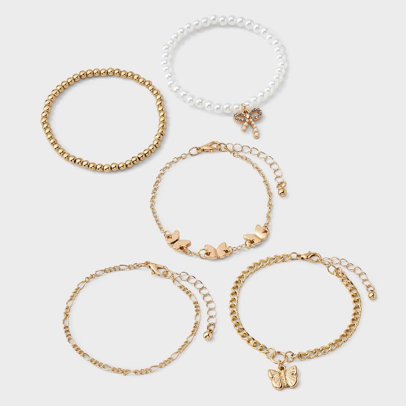 Girls' 5pk Mixed Bracelet Set with Bow and Butterfly Charms - Cat & Jack™