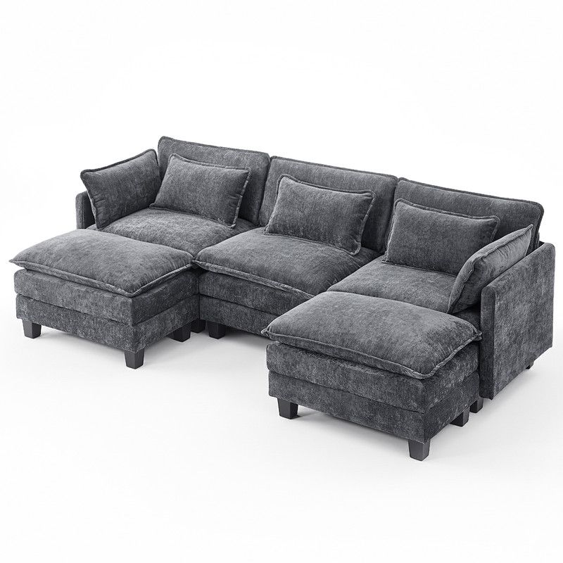 Modern grey Chenille yarn modular segmented sofa, adjustable combination L-shaped sofa, Flexible Combination Living Room Furniture, Gray