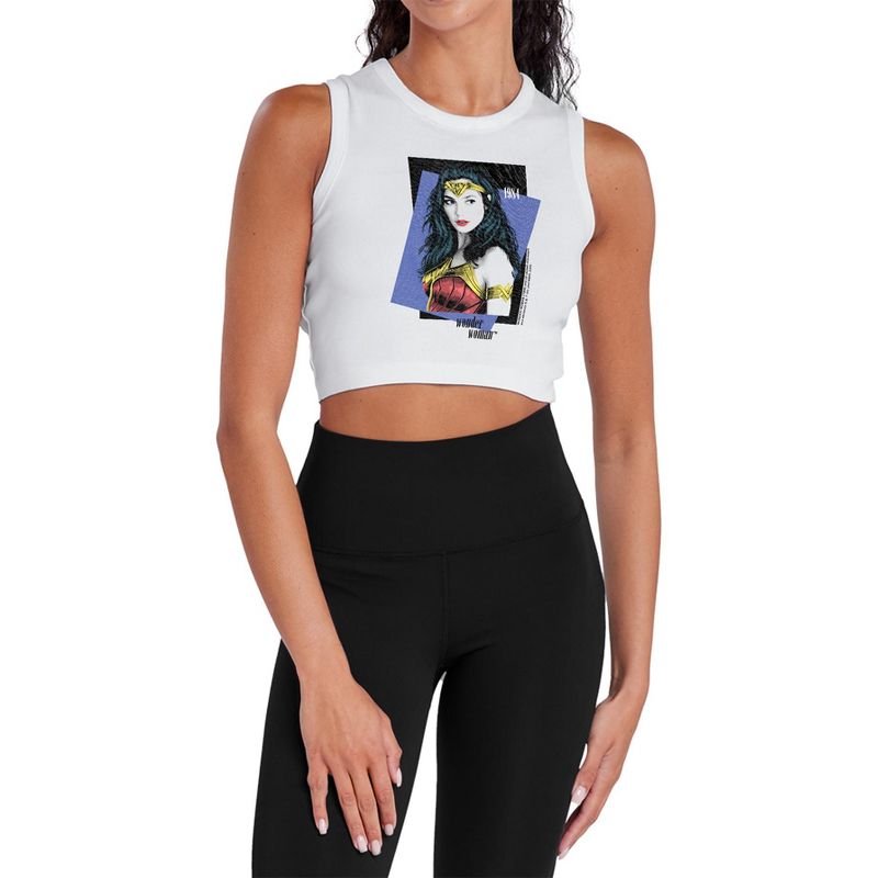 Women's Wonder Woman 84 Strike A Pose Sleeveless Crop Top Tank White X Large