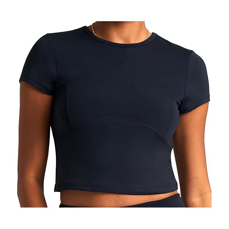 POPSUGAR PS Short Sleeve Athletic Tops for Women - Small Black Night Fitted Feminine Seamed T-shirts for Workout, Gym, Running and Yoga
