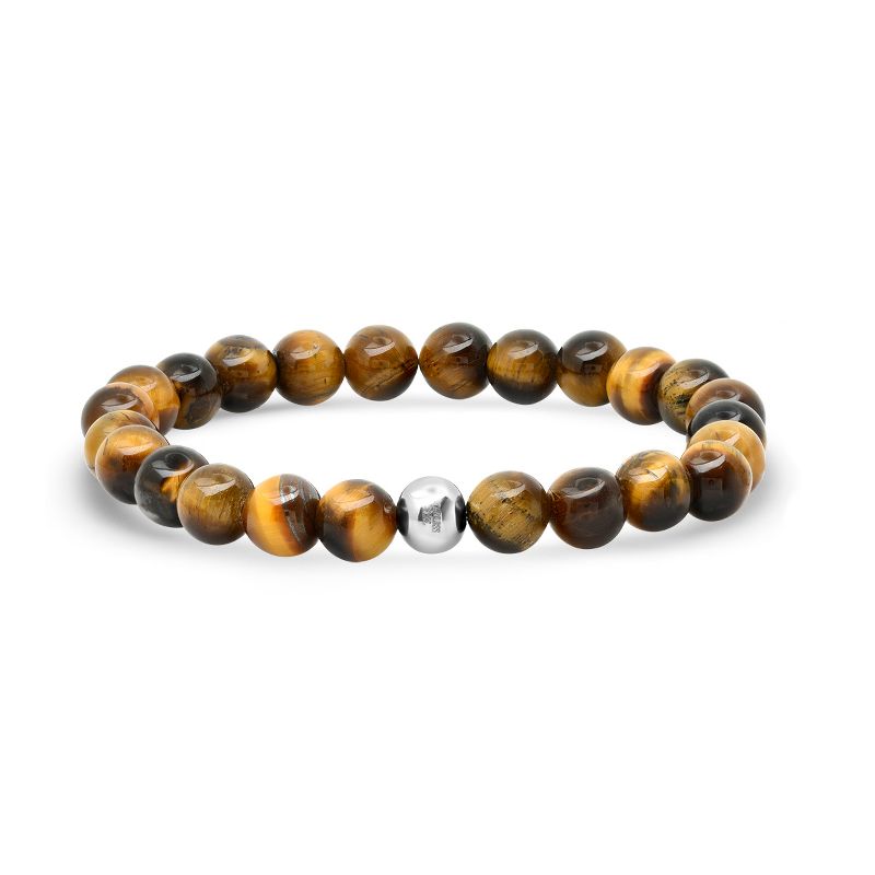 Steeltime Men's tiger eye and stainless steel beaded bracelet. Color Options: Silver, Black