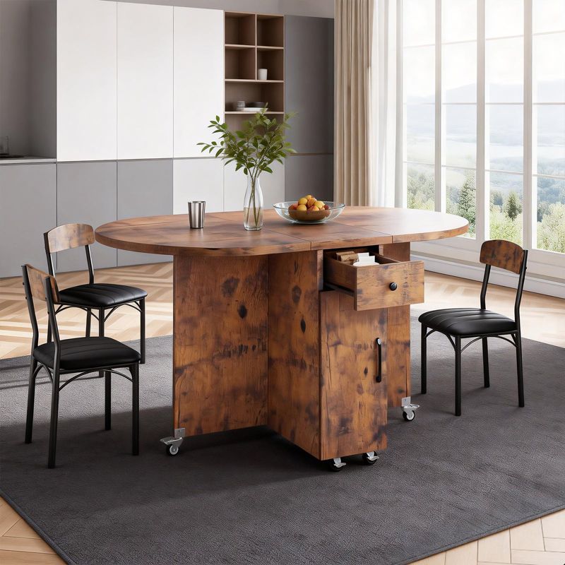 Molysoul Folding Oval Dining Table for 4, Kitchen Table with Storage Drawer, Space Saving Furniture for Small Space, Dining Room,kitchen,Brown