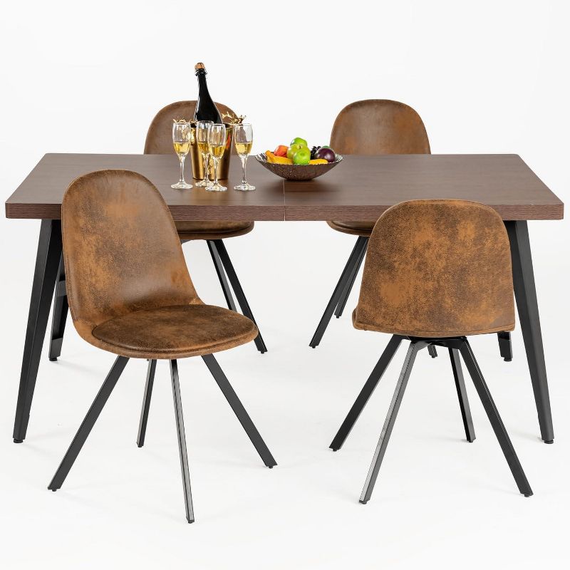 FurnitureR Modern 5-Piece Dining Set with 62.9" MDF Table & 360° Swivel Upholstered Chairs, Stable Metal Legs, Kitchen & Dining Room Furniture