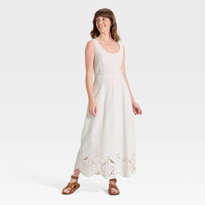 Women's Cutwork Midi A-Line Dress - Universal Thread™ Cream L