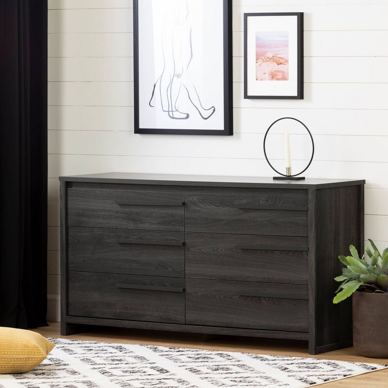 South Shore Tao 6-Drawer Double Kids' Dresser Gray Oak: Traditional Modern Bedroom Furniture, Anti-Tip Hardware