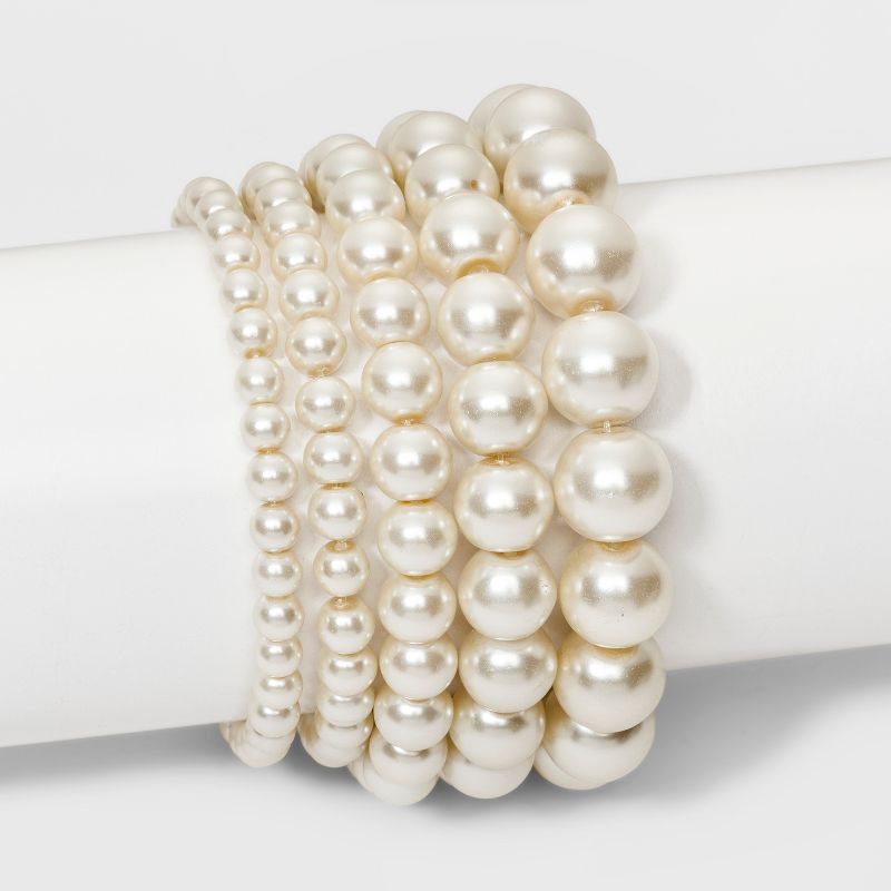 Faux Pearl Stretch Bracelet 5pc - A New Day™ White: Glass & Plastic Material, One Size Fits Most