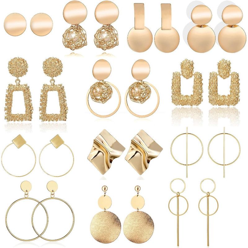 SmallRig 13 Pairs Statement Earrings Set: Drop & Geometric Dangle Earrings for Women, Gold Jewelry Gift