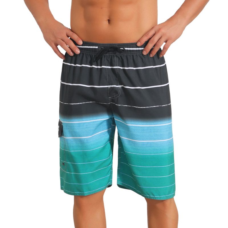 INSPIRE CHIC Men's Striped Drawstring Waist Vacation Beach Shorts with Pockets 36 Black Green