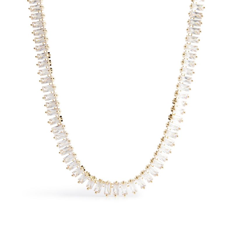 Vera Bradley Women's 14k Gold Plated Baguette Gemstone Necklace Satin Gold with Clear