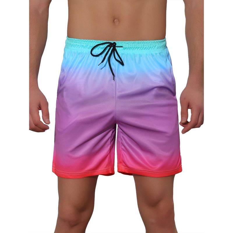 Lars Amadeus Men's Contrasting Colors Patterned Beach Swimming Board Shorts Pink 32