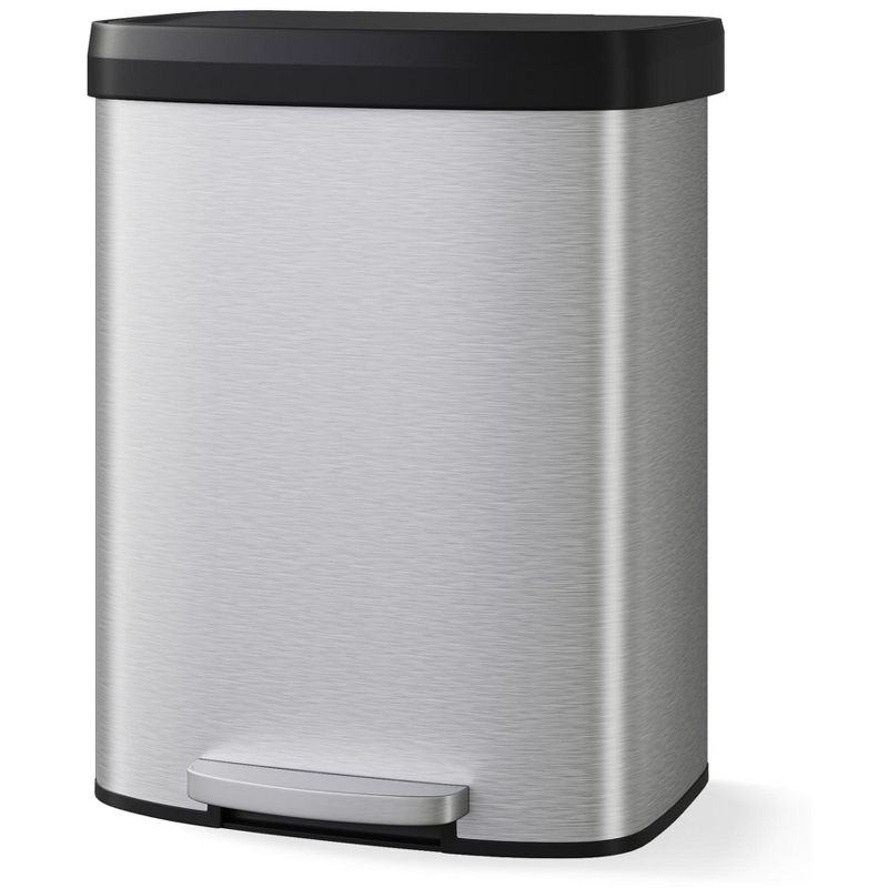 16 Gal Stainless Steel Kitchen Trash Can, 60L Recycling or Garbage Bin, Large Capacity Garbage Bin with Soft Close Lid and Foot Pedal for Home Office