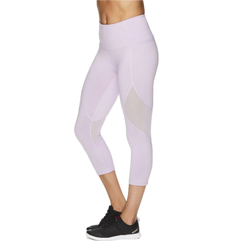 Reebok Womens Highrise Capri Compression Athletic Pants, lilac, Small