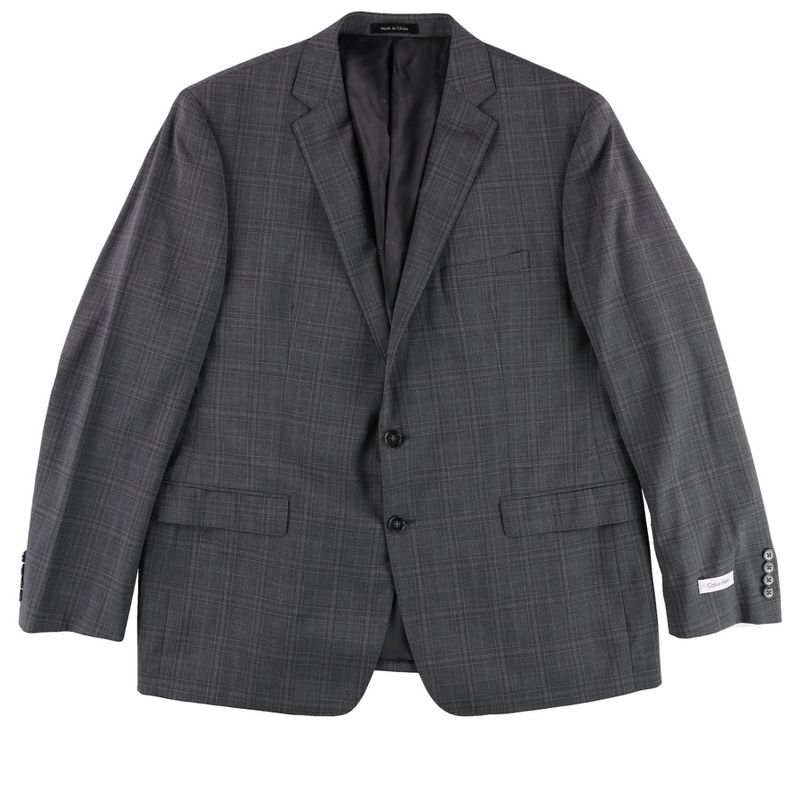 Calvin Klein Mens Windowpane Two Button Blazer Jacket, grey, 38 Regular
