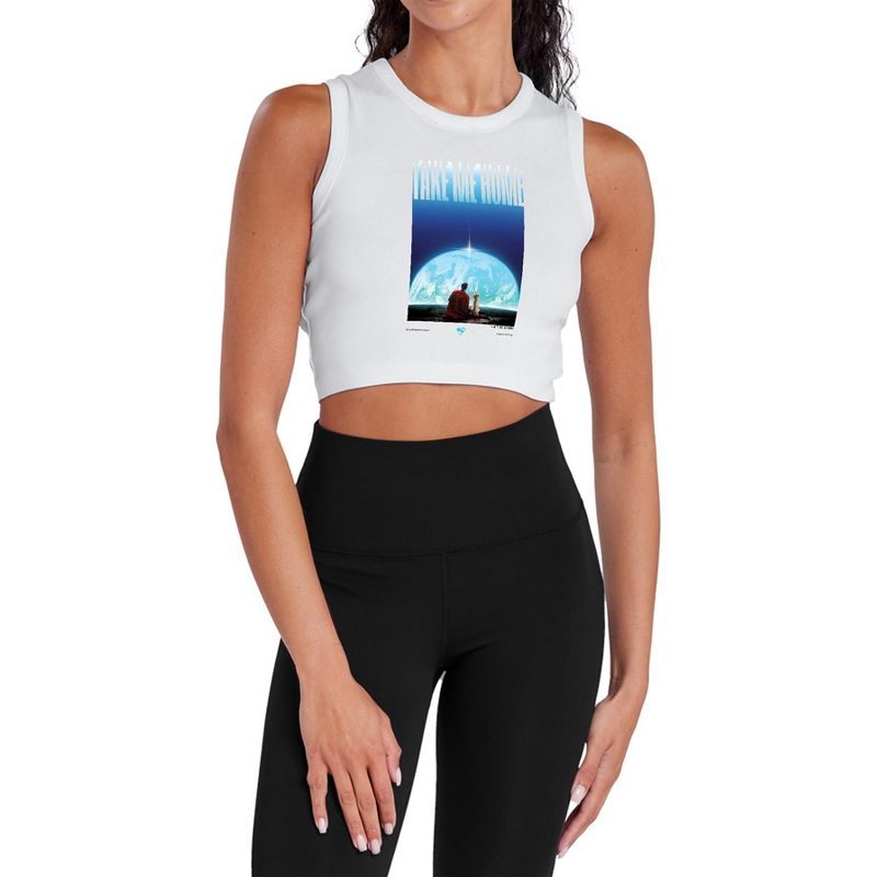 Women's Superman Krypto Earth Vertical Sleeveless Crop Top Tank, White, X Large