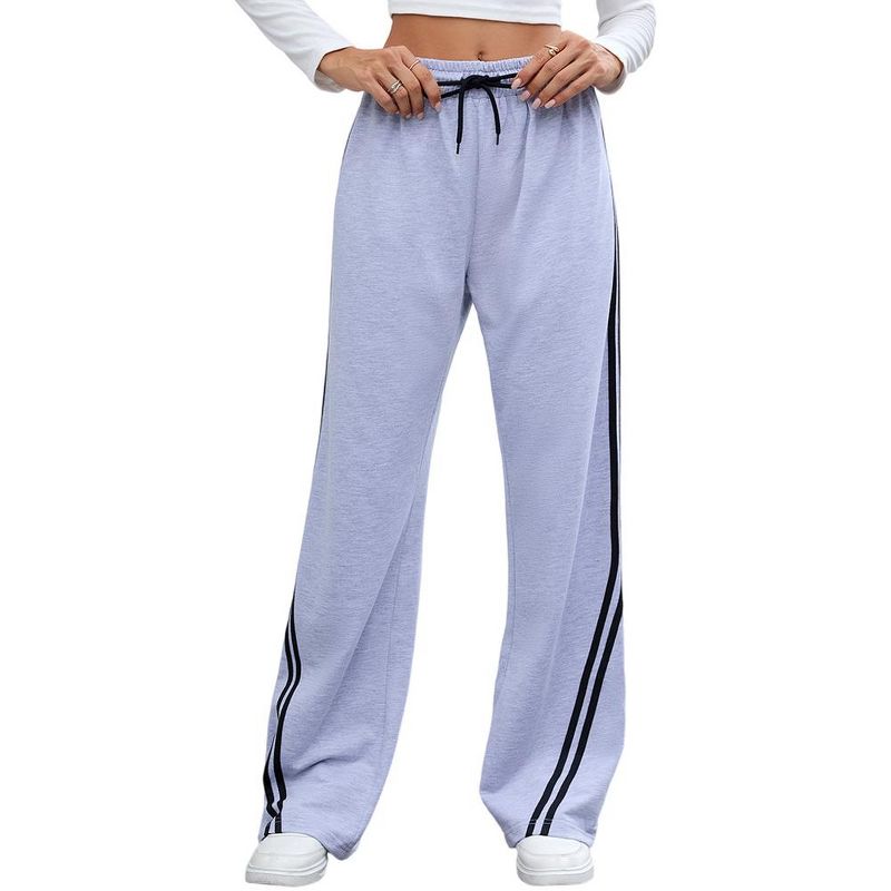 Clearlove Women's Track Pants Loose Straight Leg Jogging Sweatpants Warm-Up Sports Athletic Running Striped Loose Fit - Light gray,XL