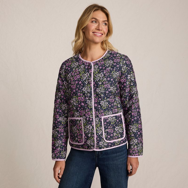 Lands' End Women's Quilted Reversible Jacket - X Large - Floral/Purple/Ivory