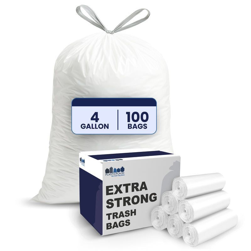 Plasticplace 4 Gallon White Drawstring Garbage Bags (100 Count)