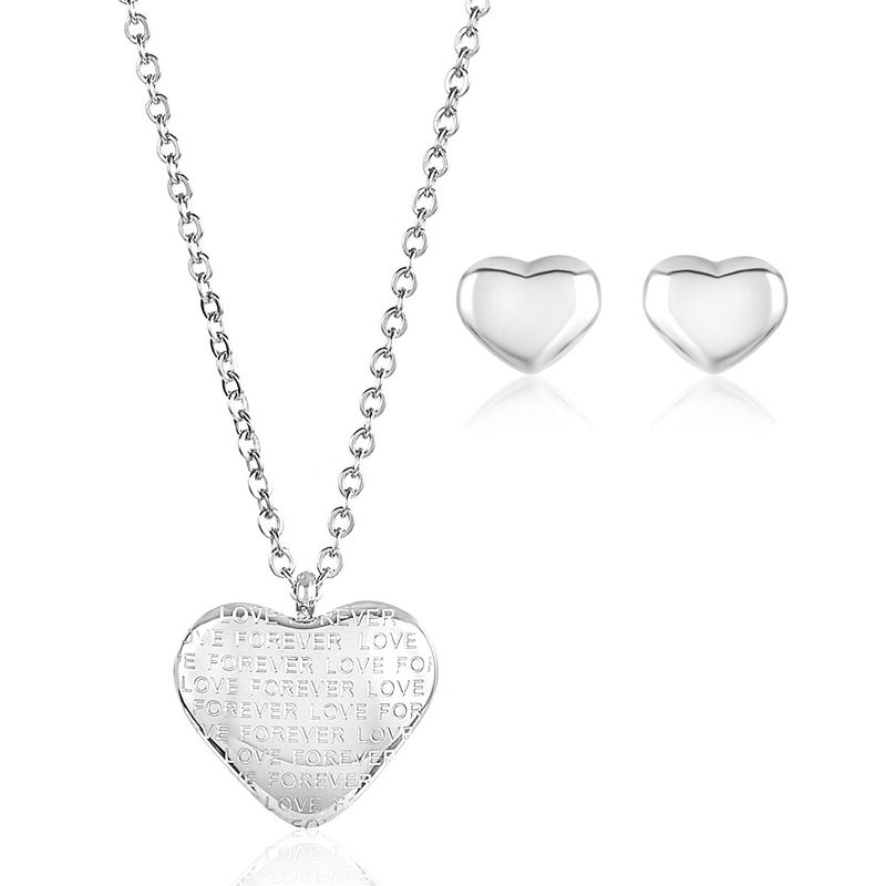 ELYA Women's Engraved Heart Shaped Necklace and Earrings Jewelry Set