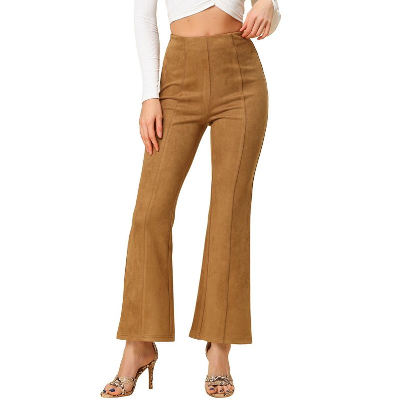 INSPIRE CHIC Women's Casual High Waist Wide Legs Bell Bottom Flared Long Pants Medium Brown