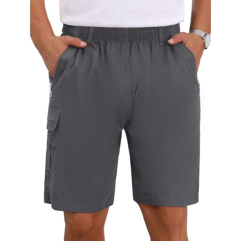 INSPIRE CHIC Men's Cotton Zipper Pockets Hiking Camping Cargo Shorts 34 Dark Gray