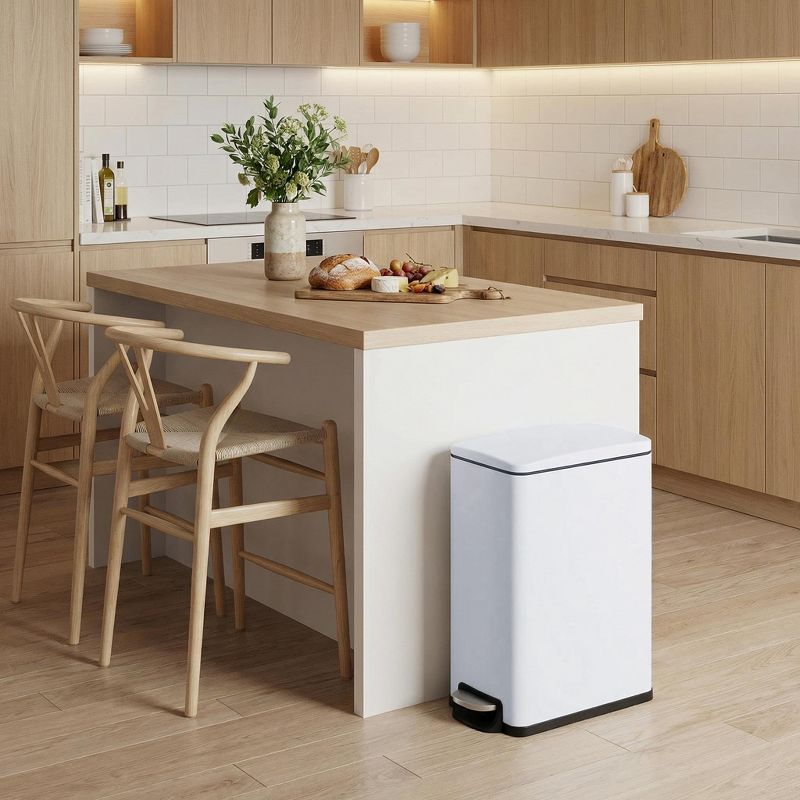 12GAL/45L Stainless Steel Slim Trash Can Step On Foot Pedal Removable Liner for Kitchen Bathroom,White