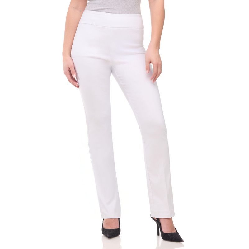 Rekkuna Women's Pull-On Straight Leg Dress Pants – Mid-Rise Office Slacks with Hidden Pocket and Flattering Fit - White, X Large